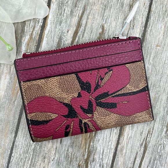 Coach Card Holder Wallet In Signature Canvas With Bow Print Bag Purse - Picture 9 of 17